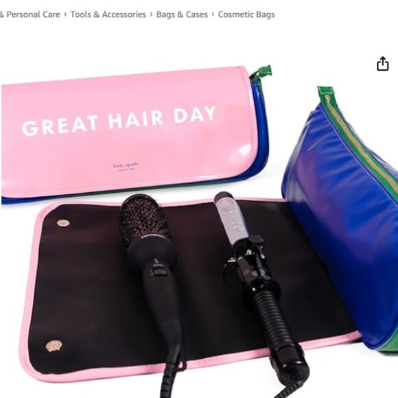 Kate Spade 'Great Hair Day ' Hair Tools Case Travel Pink Green Blue - Picture 2 of 11